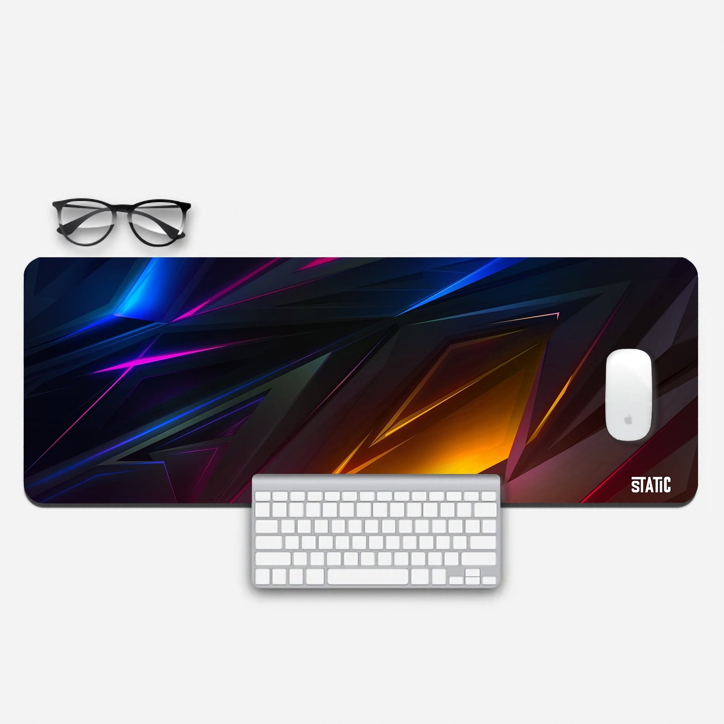 Elevate your gaming experience with our Extended Gaming Mouse Pad, showcasing a futuristic design. Metallic strokes transition seamlessly, their edges glistening in vibrant colors. This pad offers both aesthetics and performance. Its spacious surface accommodates precise mouse movements, while the skid-proof backing ensures stability during intense gaming. Upgrade your setup with this unique accessory and immerse yourself in a captivating, futuristic world during every gaming session.