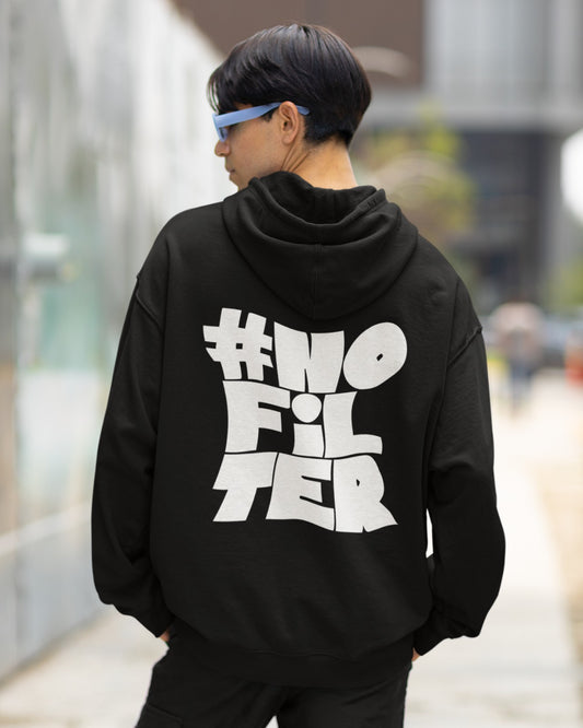 Elevate your style with our Black Oversized Hoodie featuring bold #NOFILTER in white letters on the back. It's not just a hoodie; it's a statement of authenticity. Express yourself without boundaries, whether you're out and about or chilling at home. Crafted for comfort and style, this hoodie is for those who live unapologetically. Embrace your uniqueness and order your Black Oversized Hoodie with #NOFILTER today.