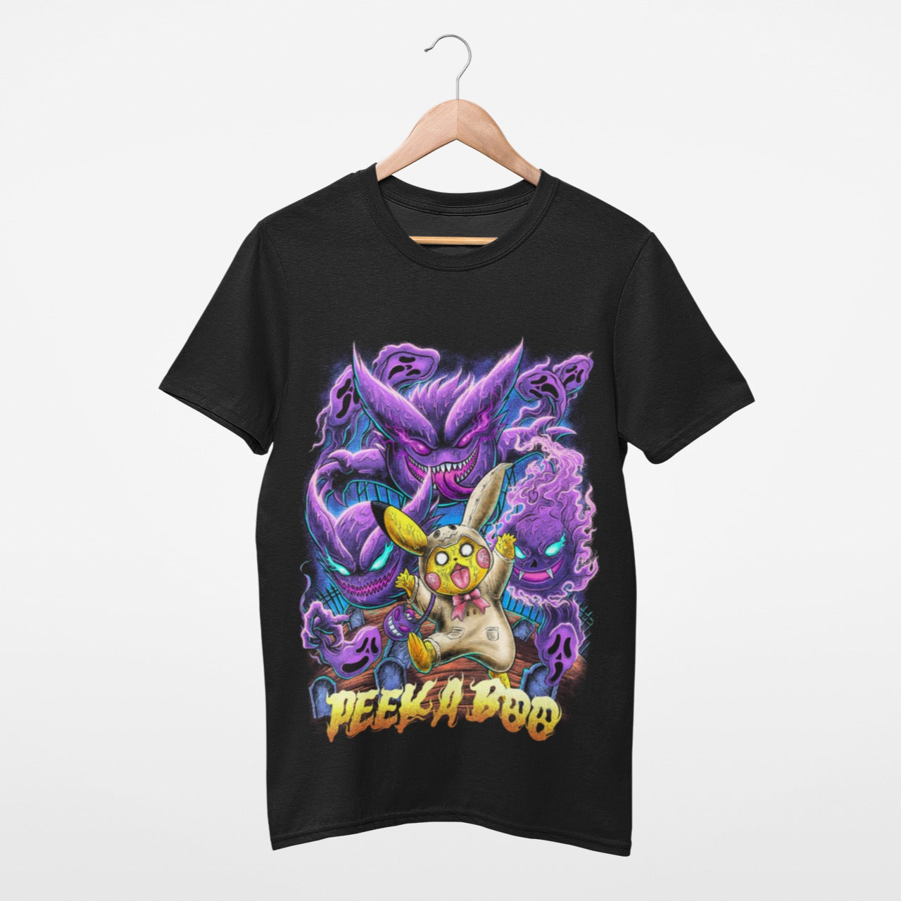 Peek-a-Boo Pikachu and ghost pokemon T-shirt