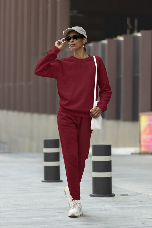 Unisex Sweatshirt Co ord Set || Maroon || Essentials
