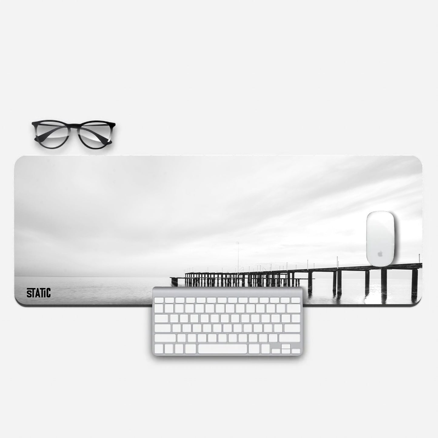 black & white Sea Jetty Aesthetic Extended Mouse Pad