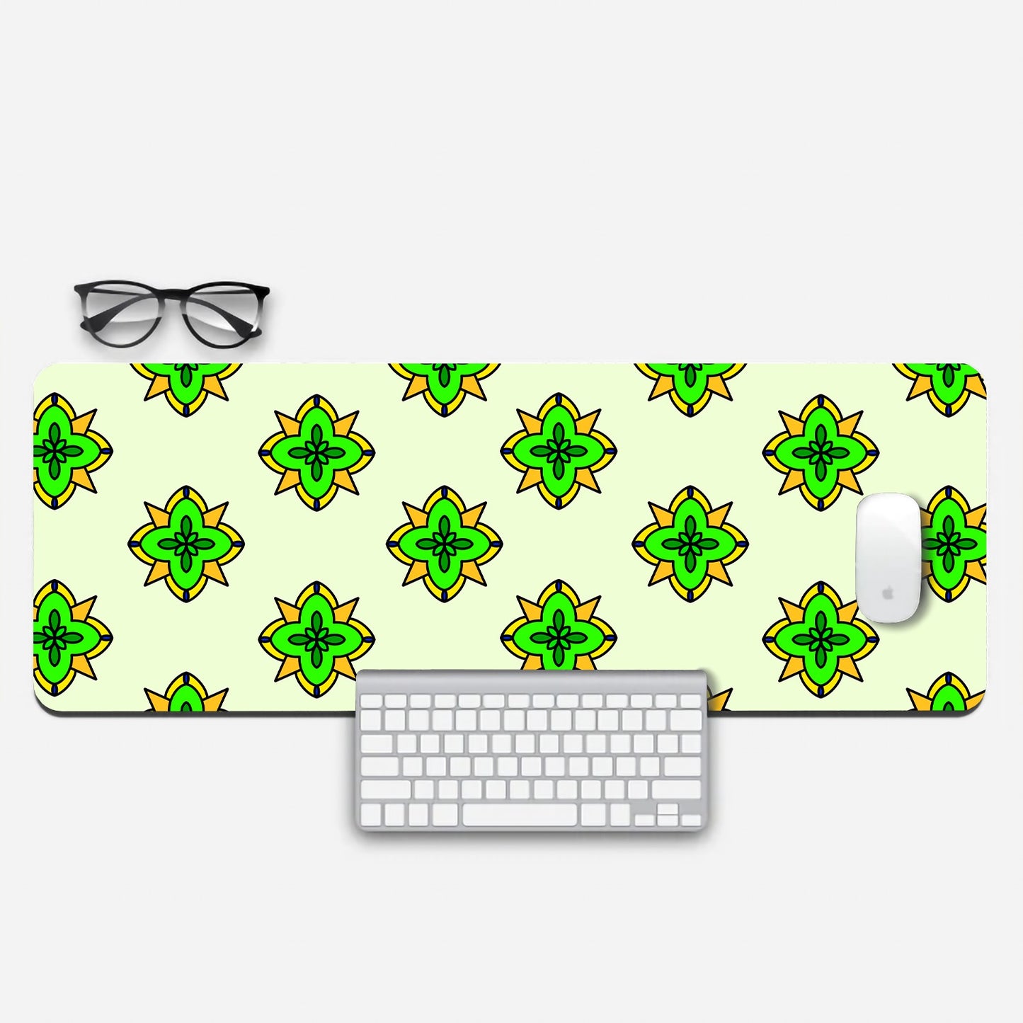 geometric green pattern Aesthetic Extended Mouse Pad by @fromparticletowave