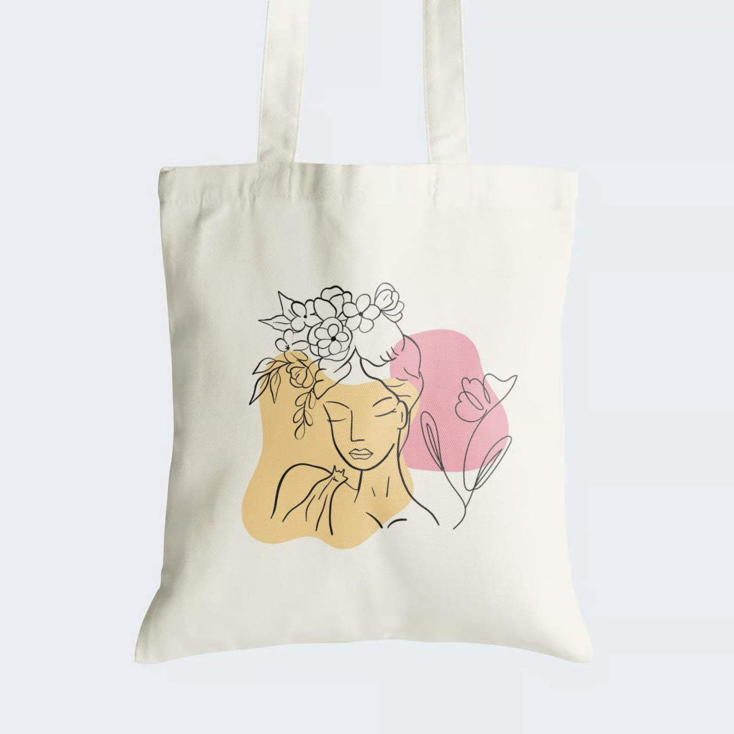 Elevate your style with our "Floral Elegance" Cotton Canvas Tote Bag, a masterpiece of aesthetic artistry. This tote showcases an intricate line art design featuring a graceful woman with flowers adorning her hair bun, merging nature's charm with feminine elegance. Crafted for durability and style, it includes a secure zipper closure for daily convenience. Carry the beauty of art and sophistication with our "Floral Elegance" Cotton Canvas Tote Bag. Order yours today and make an elegant statement!