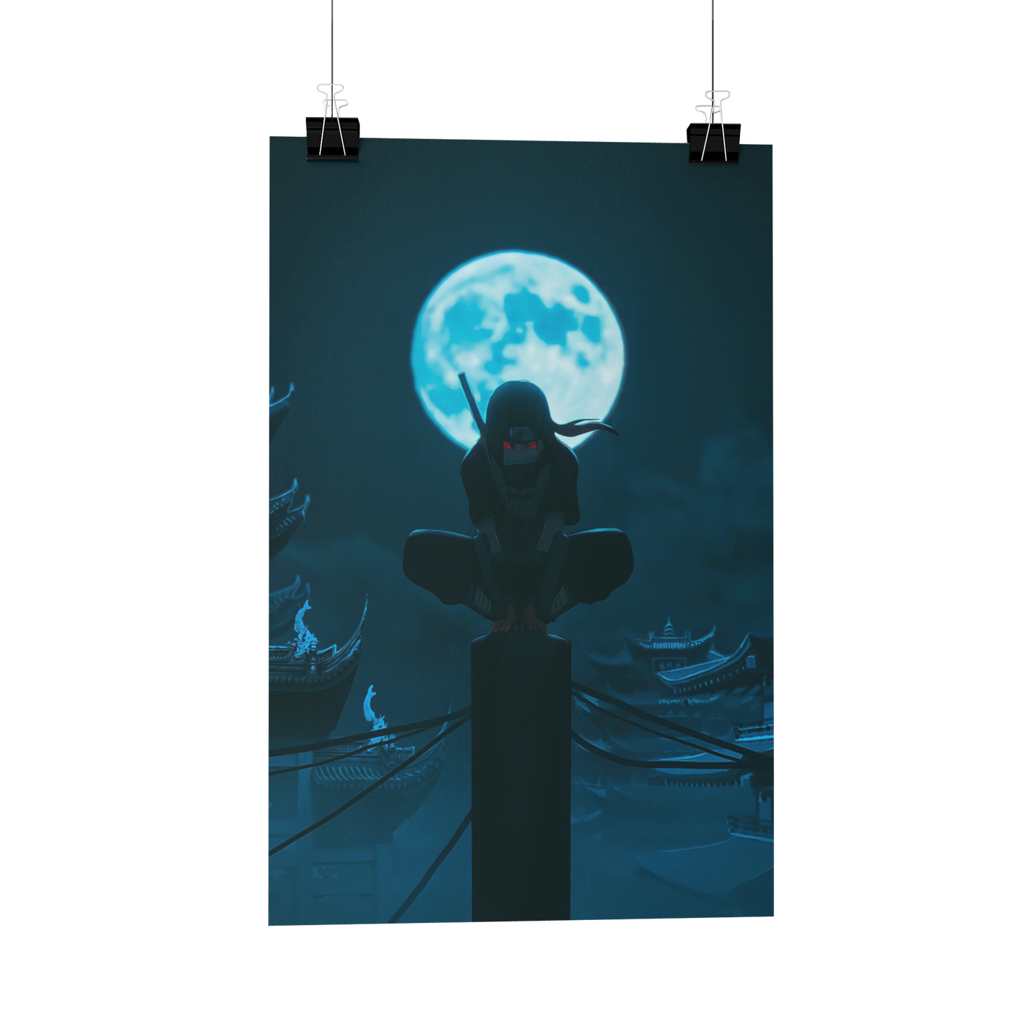 Itachi moon silhouette Pose Blue Metal Poster