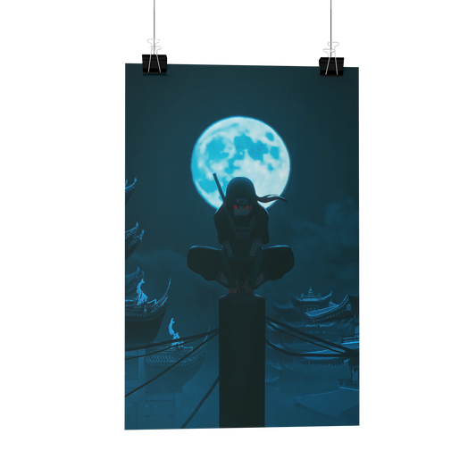 Itachi moon silhouette Pose Blue Metal Poster