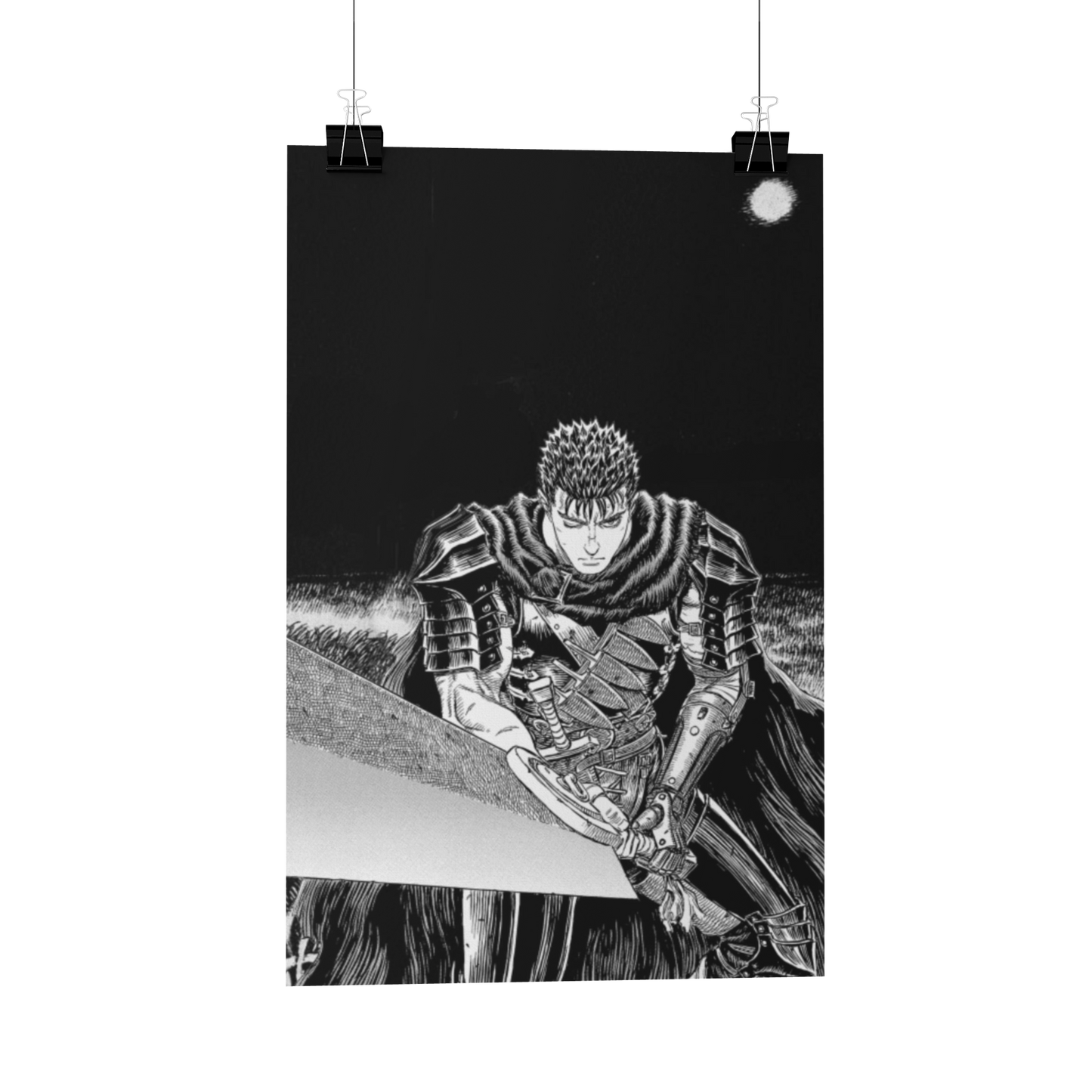 Berserk Guts Black & white Metal Poster