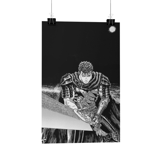 Berserk Guts Black & white Metal Poster