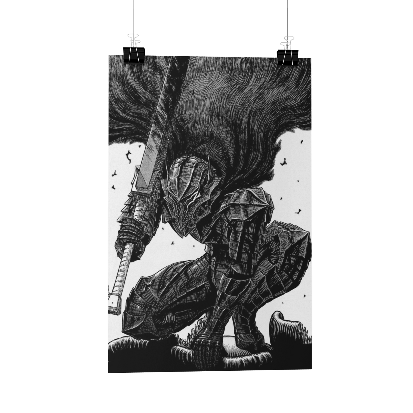 Berserk Guts Armor Black & White Metal Poster