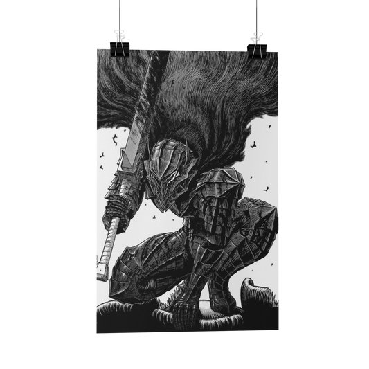 Berserk Guts Armor Black & White Metal Poster