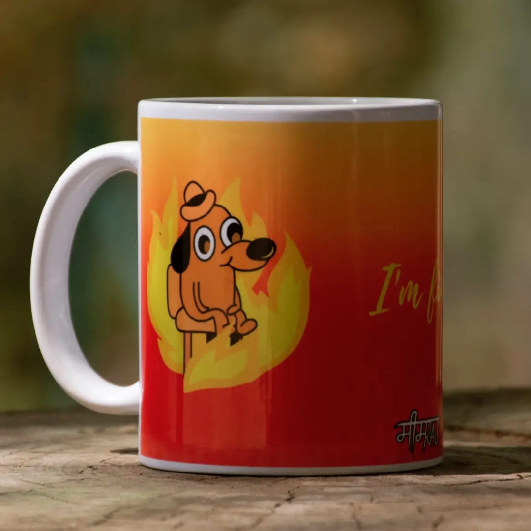 everything is fine coffee cup mug ceramic orange fire mix