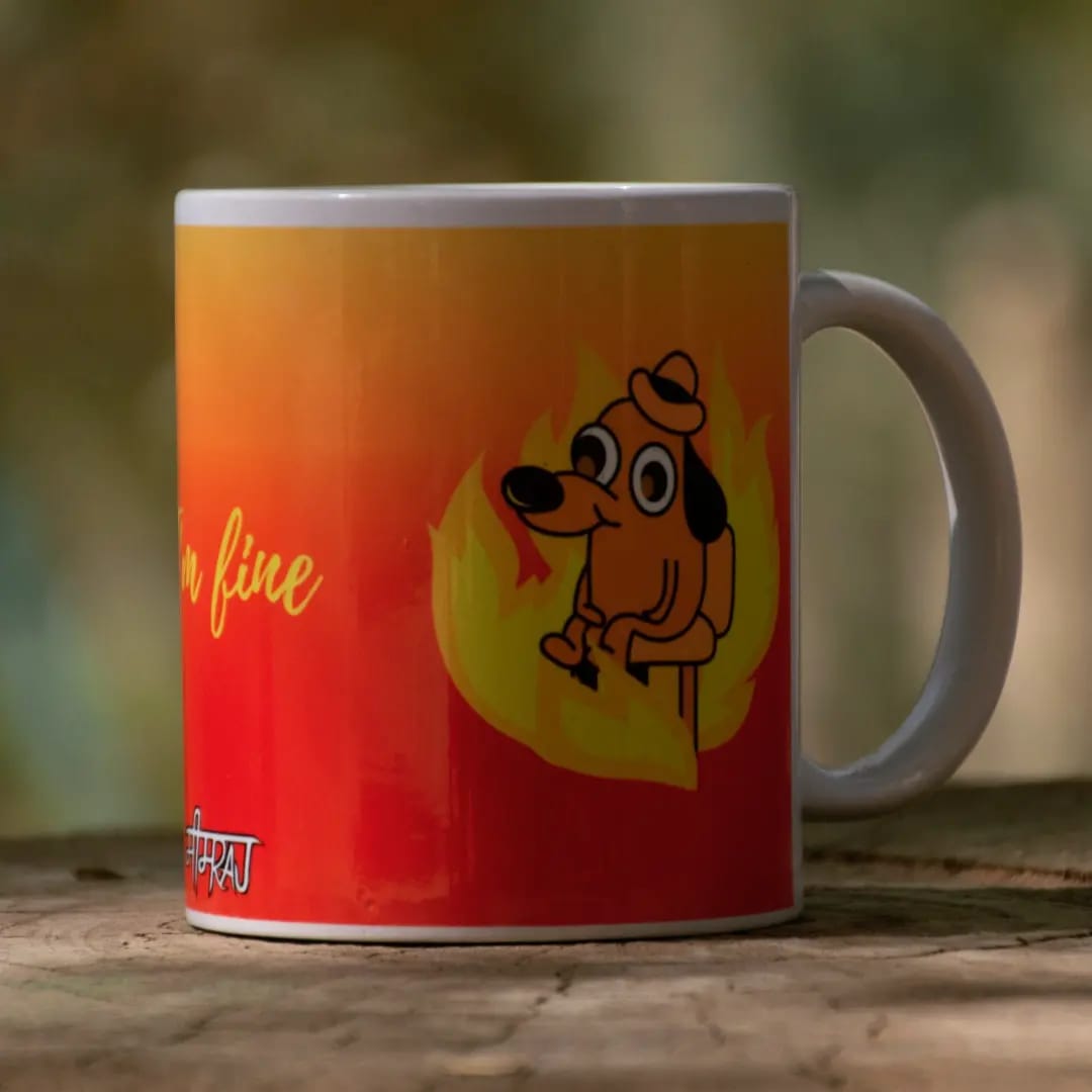 everything is fine coffee cup mug ceramic orange fire mix