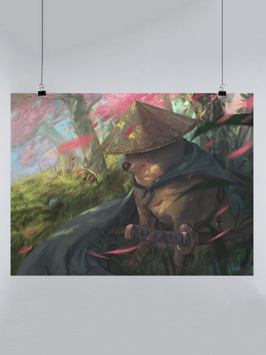 acrylic poster of samurai cheems stylised in digital art