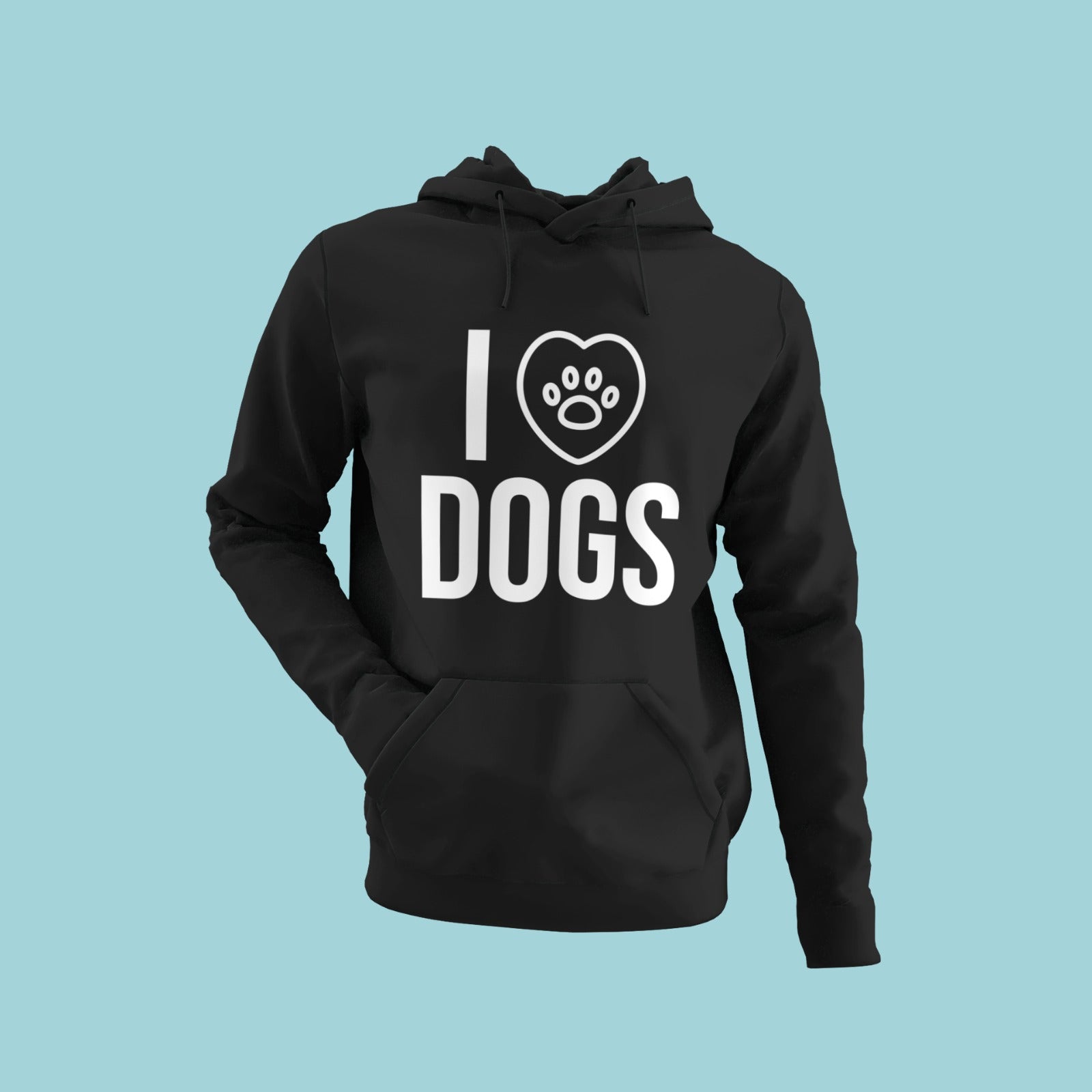 Show your love for furry friends with our black hoodie featuring the iconic "I ♥ dogs" message with a paw symbol. Made from high-quality fabric, this hoodie is comfortable, stylish, and built to last. Whether you're out on a walk or snuggling up at home, this hoodie is perfect for all dog enthusiasts. Don't wait, order yours today!