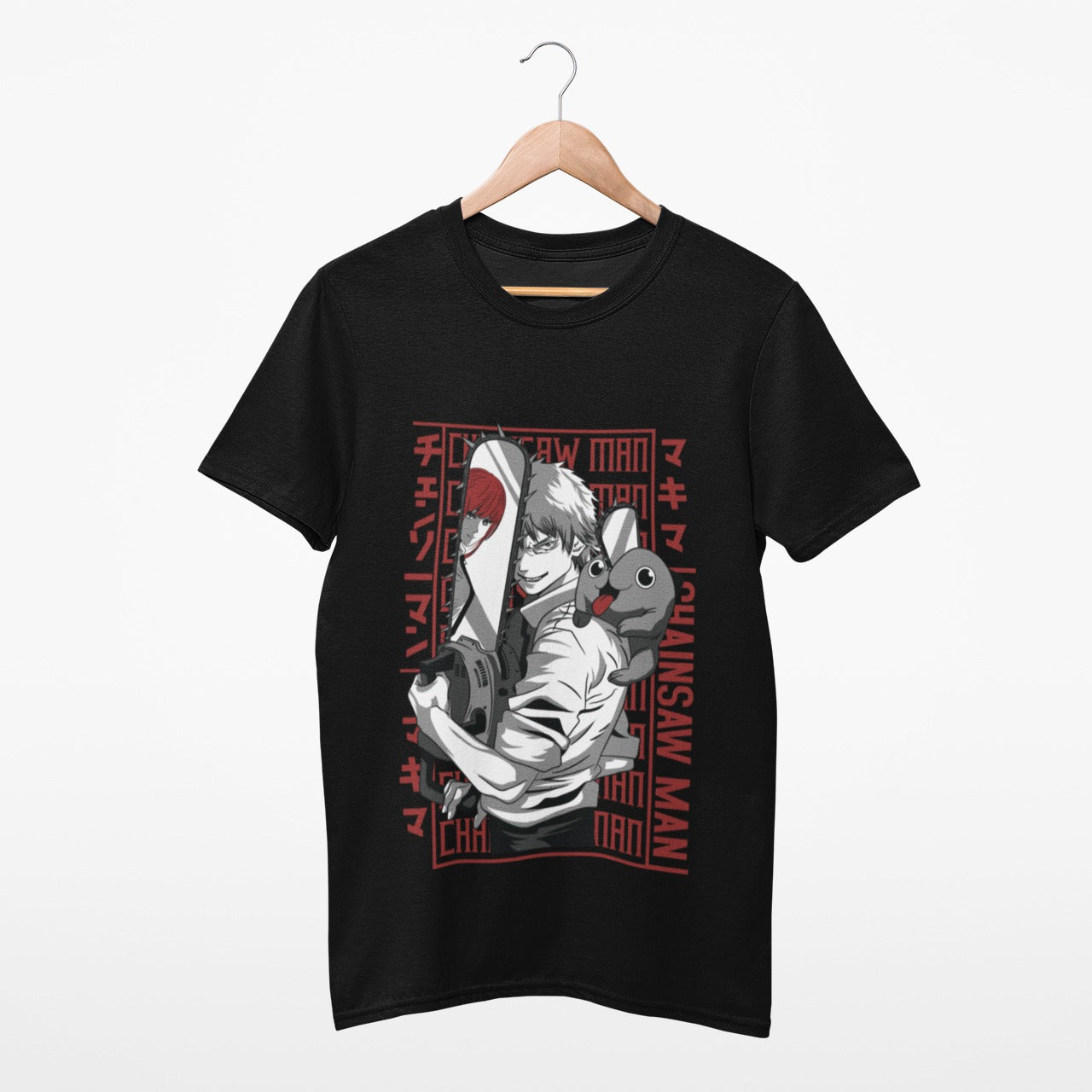 Red Denji & Pochita Black Chainsawman T-shirt