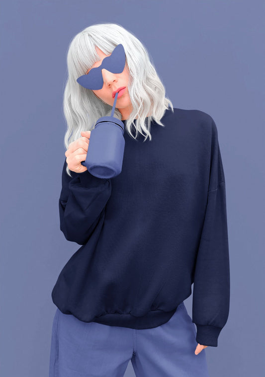Navy Blue Oversized Sweatshirt || Essentials