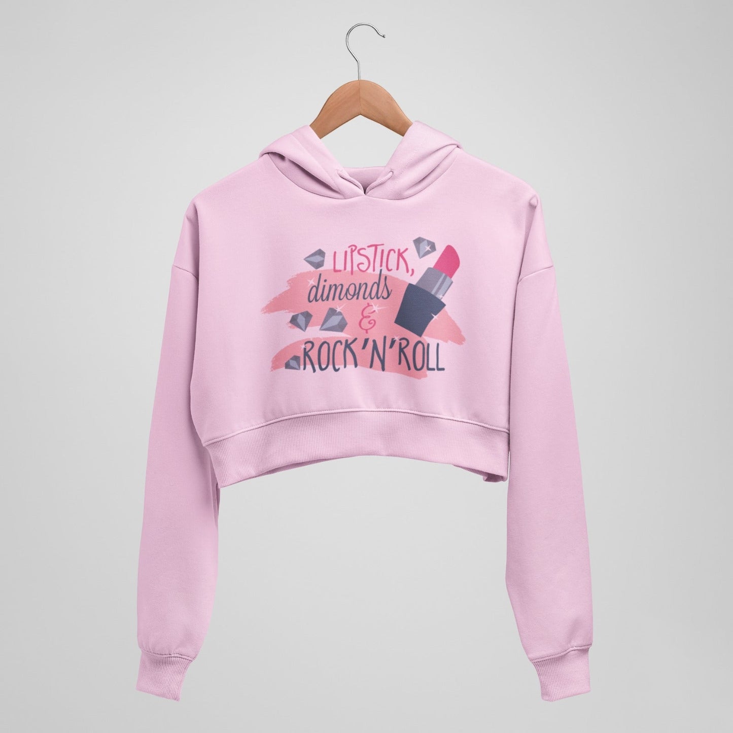 Lipsticks, diamonds & Rock & Roll crop Hoodie