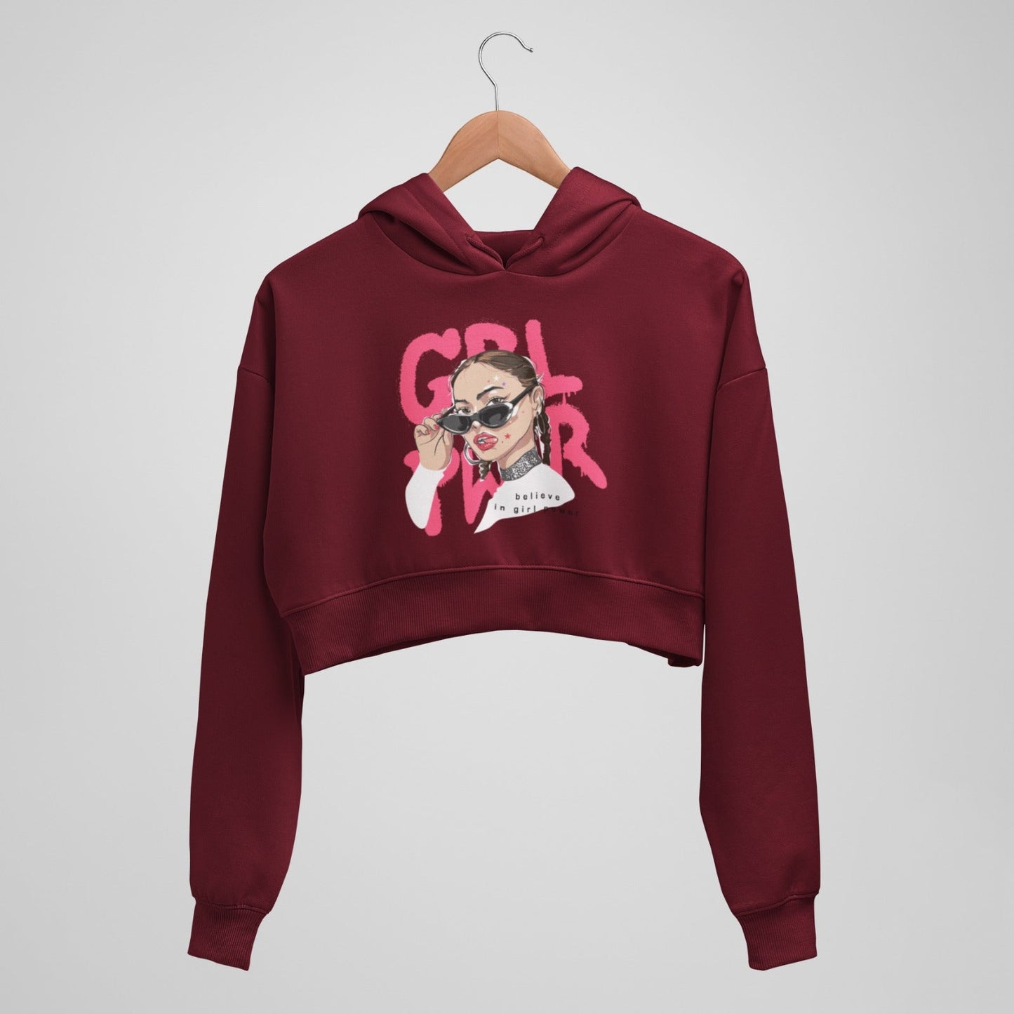 GRL PWR believe in Girl Power crop Hoodie