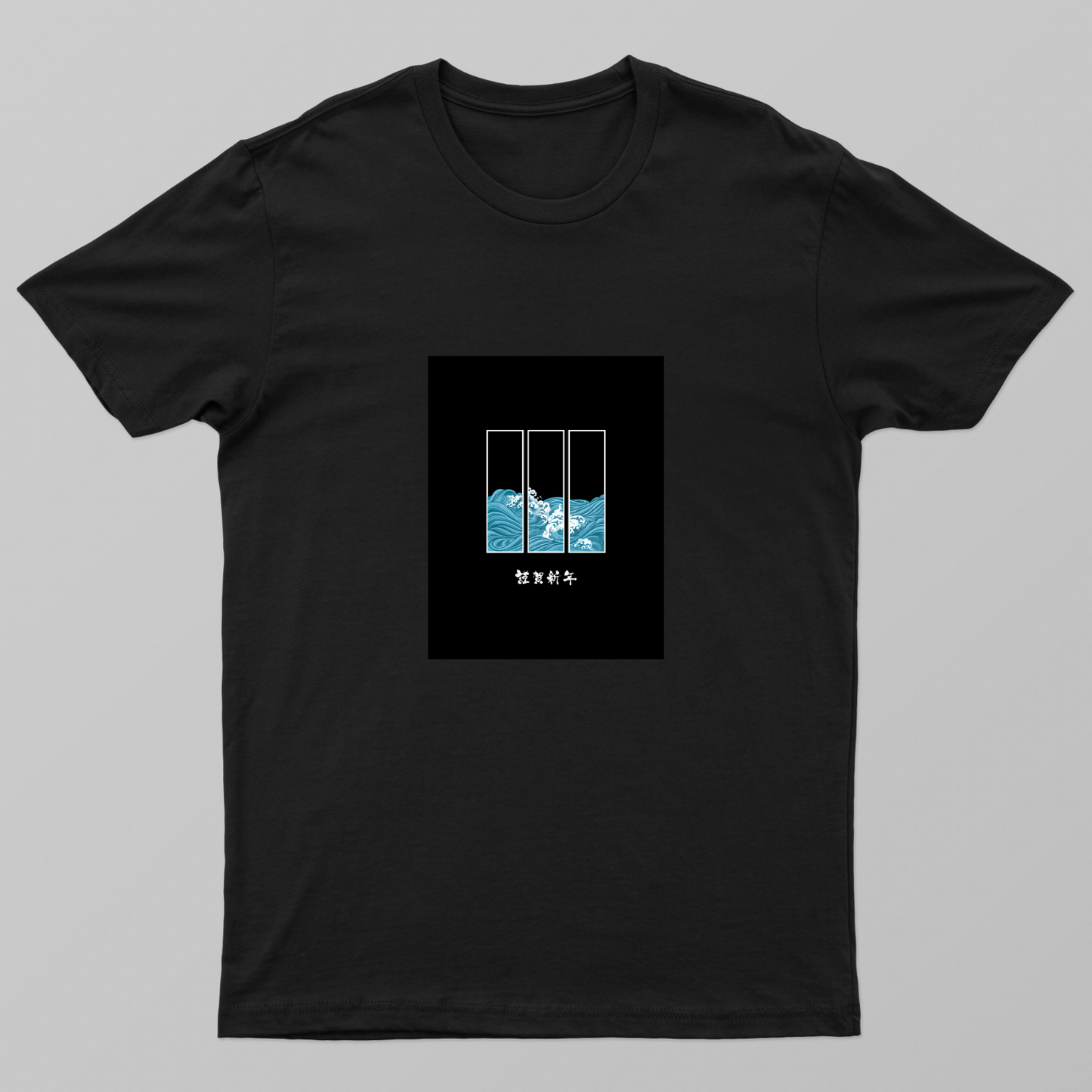 Blue and white japanese style Unisex T-shirt by DEEPAK BHARATI 