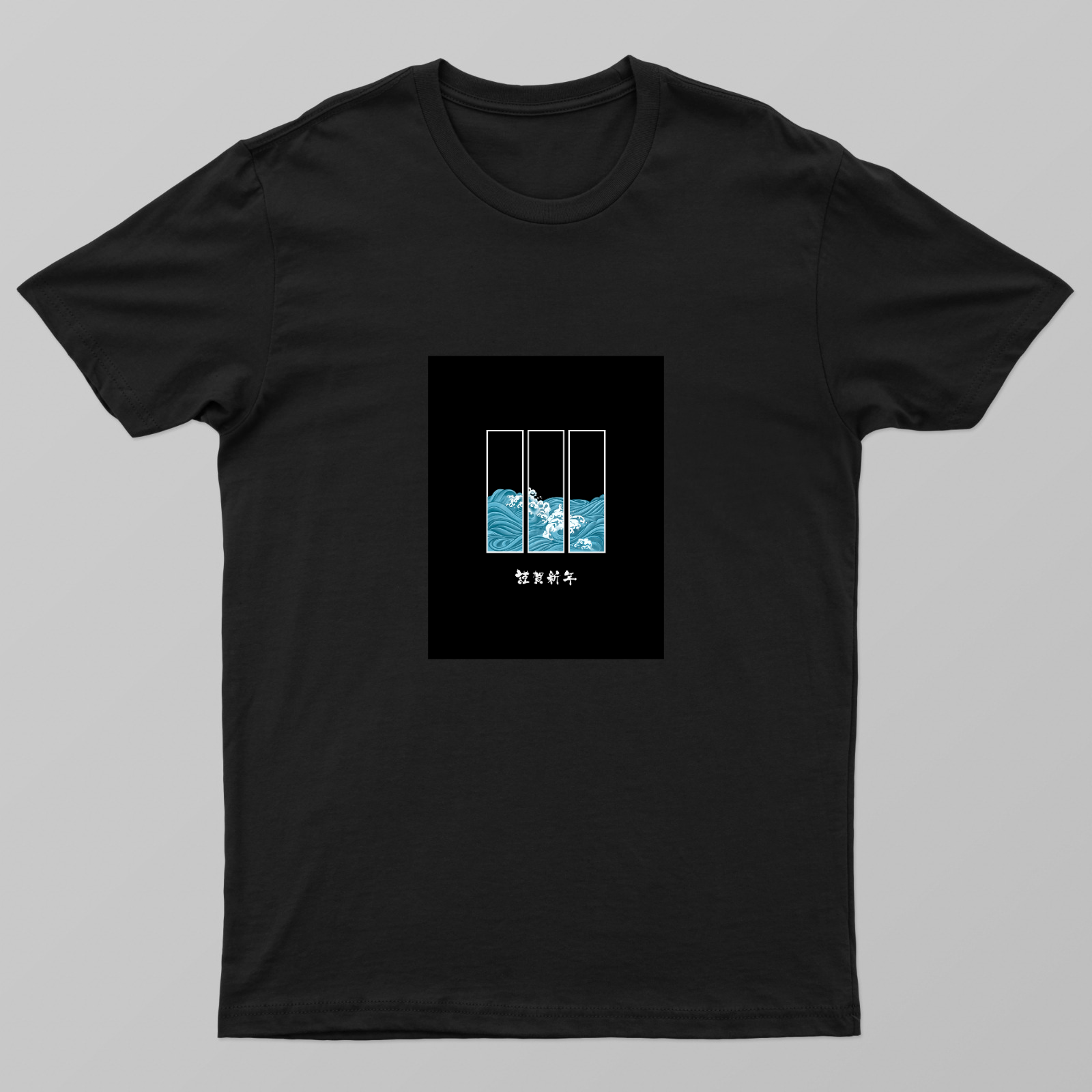 Blue and white japanese style Unisex T-shirt by DEEPAK BHARATI 
