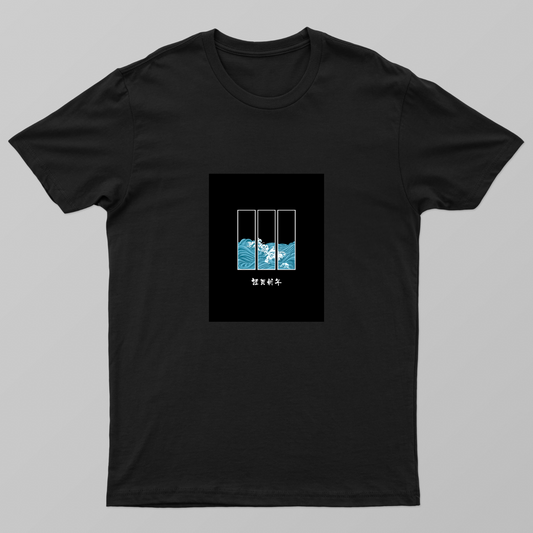 Blue and white japanese style Unisex T-shirt by DEEPAK BHARATI 