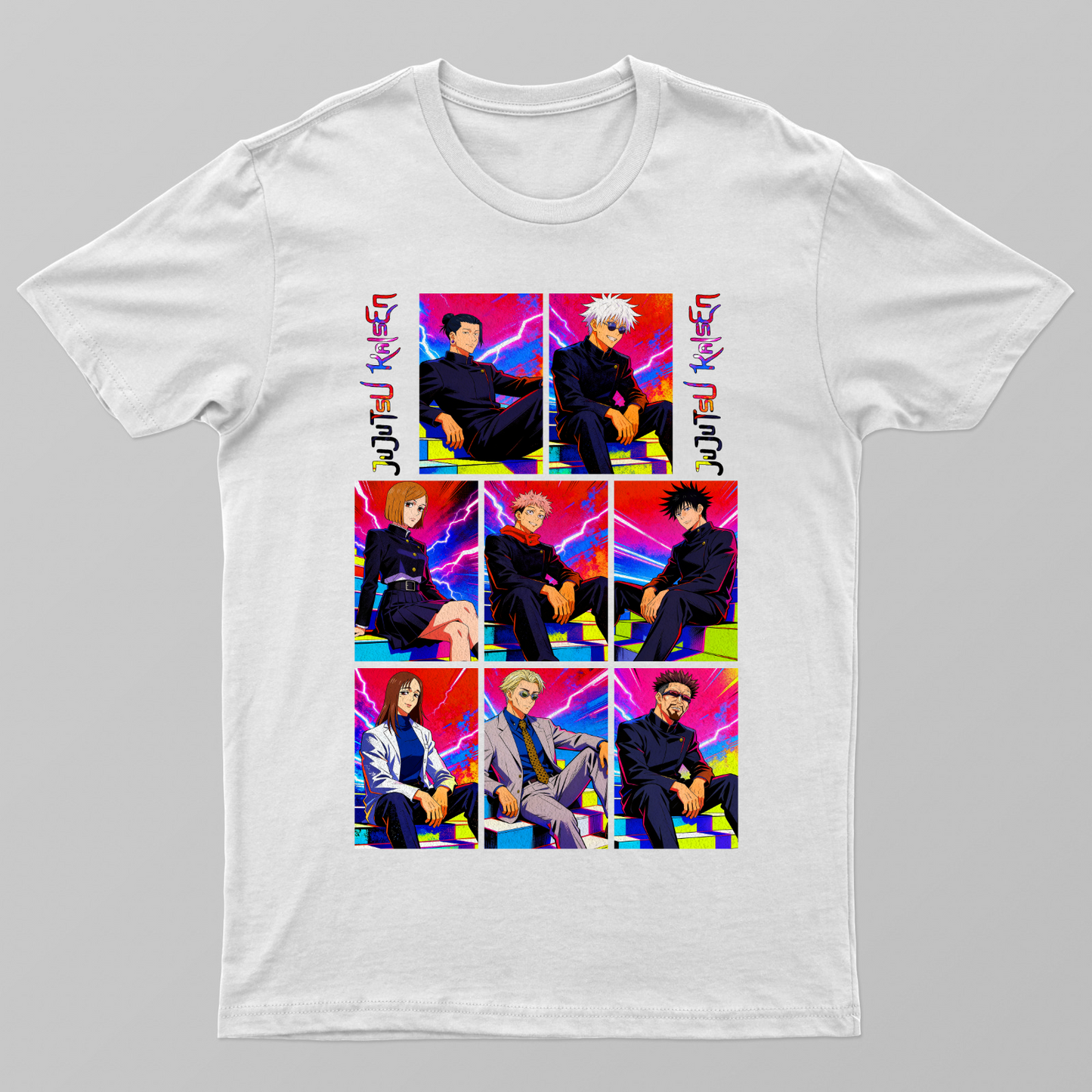 Cursed Generation | Jujutsu Kaisen Neon Panel Collage Unisex T-shirt by Aditi Banerjee