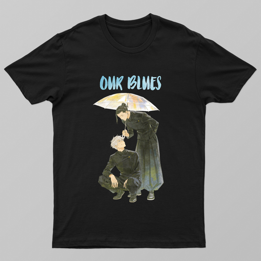 Our Blues | Gojo Satoru & Suguru Geto Rain Scene Illustration Inspired by Jujutsu Kaisen Unisex T-shirt by Aditi Banerjee