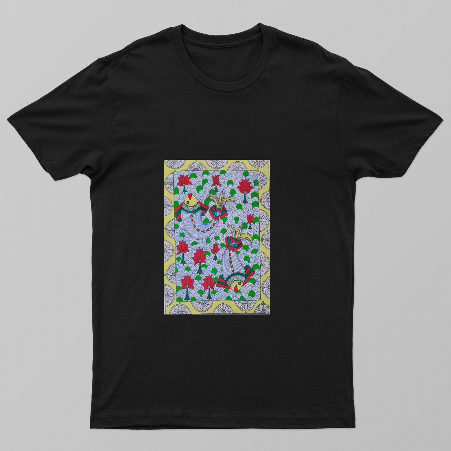 Floating fishes madhubani painting Unisex T-shirt by Antara Verma