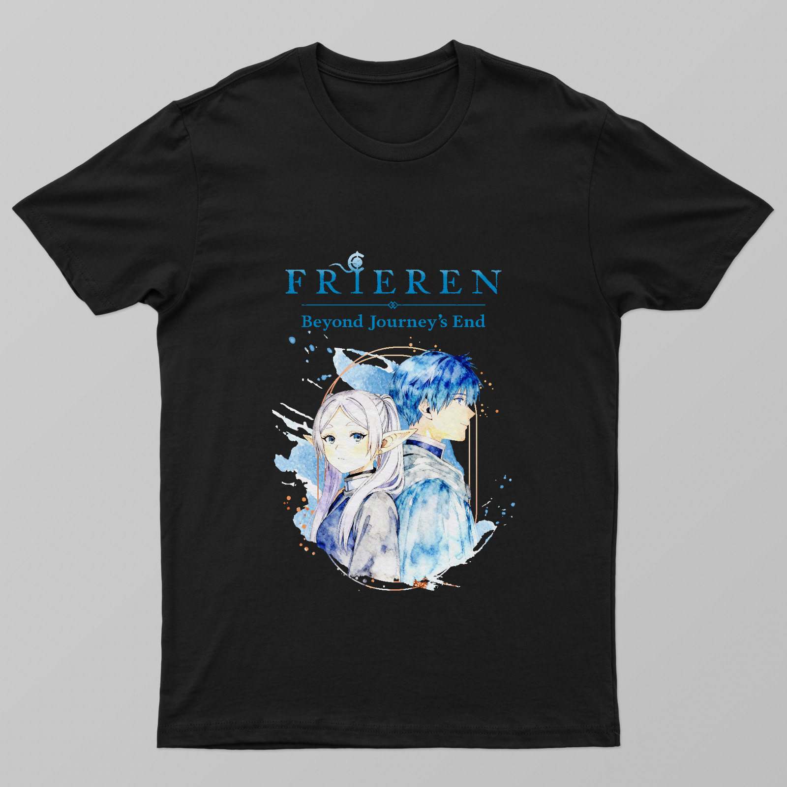 Frieren Beyond Journey’s End | Frieren & Himmel Fantasy Anime Watercolor Illustration Unisex T-shirt by Aditi Banerjee