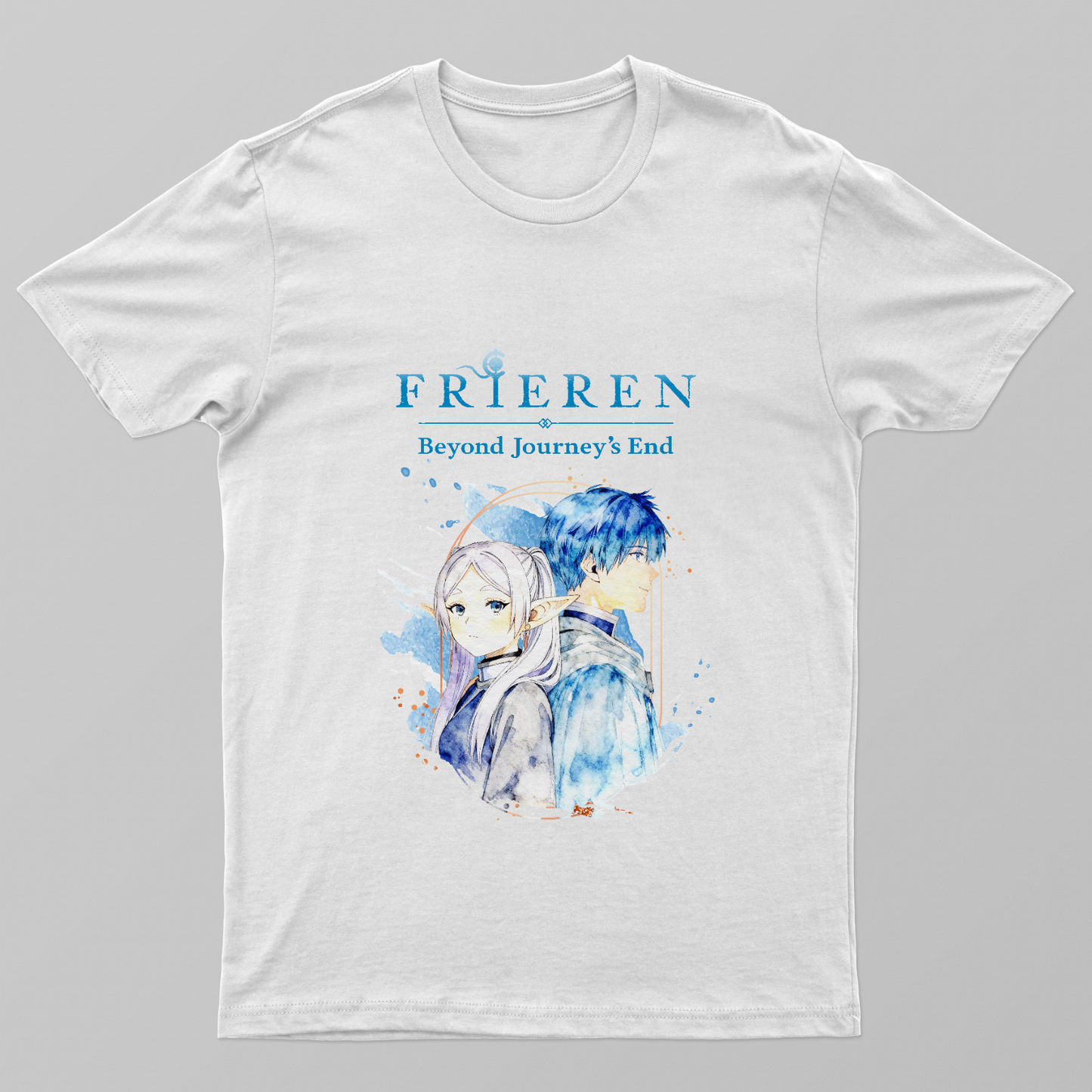 Frieren Beyond Journey’s End | Frieren & Himmel Fantasy Anime Watercolor Illustration Unisex T-shirt by Aditi Banerjee