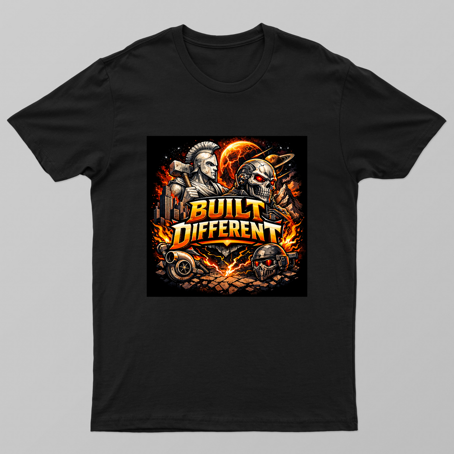 Built Different – Futuristic Warrior Streetwear T-Shirt Design Unisex T-shirt by Pradeep Krishnan