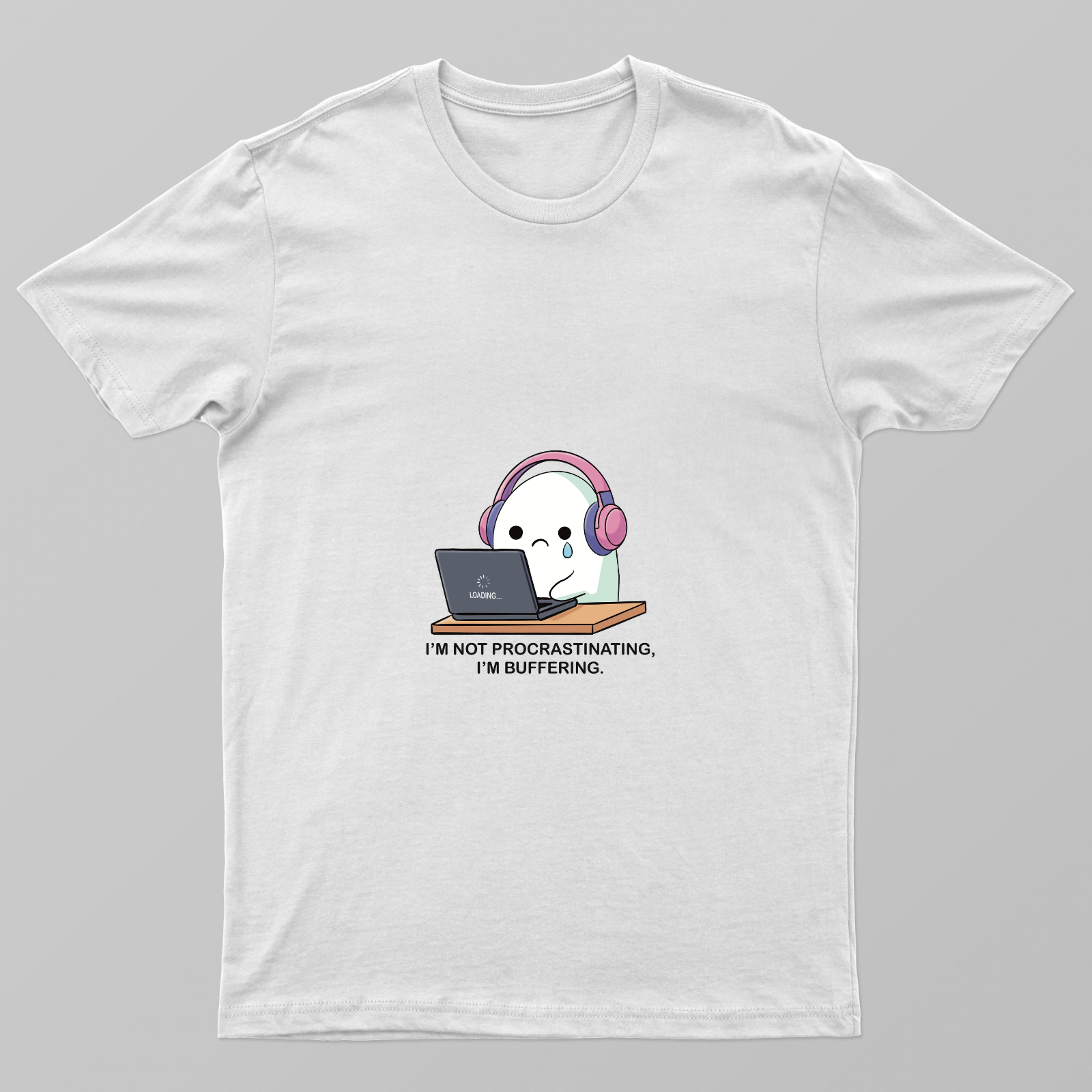 Cute Buffering Ghost Procrastination Illustration Unisex T-shirt by Shahana TP