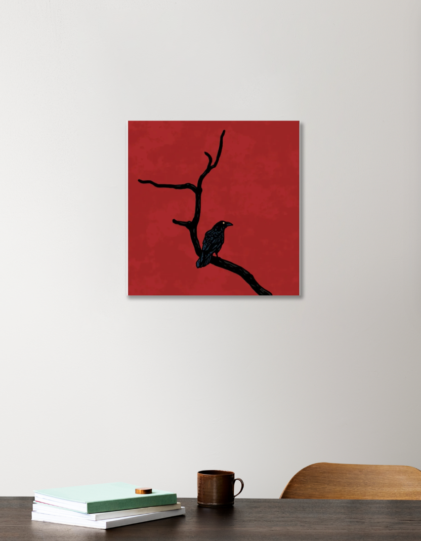 A crow sitting on a branch Acrylic Square Poster by Sumit Negi