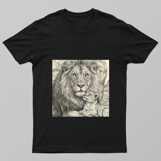 Lion King and Cub - Pure Love Sketch Unisex T-shirt by Radhamani 