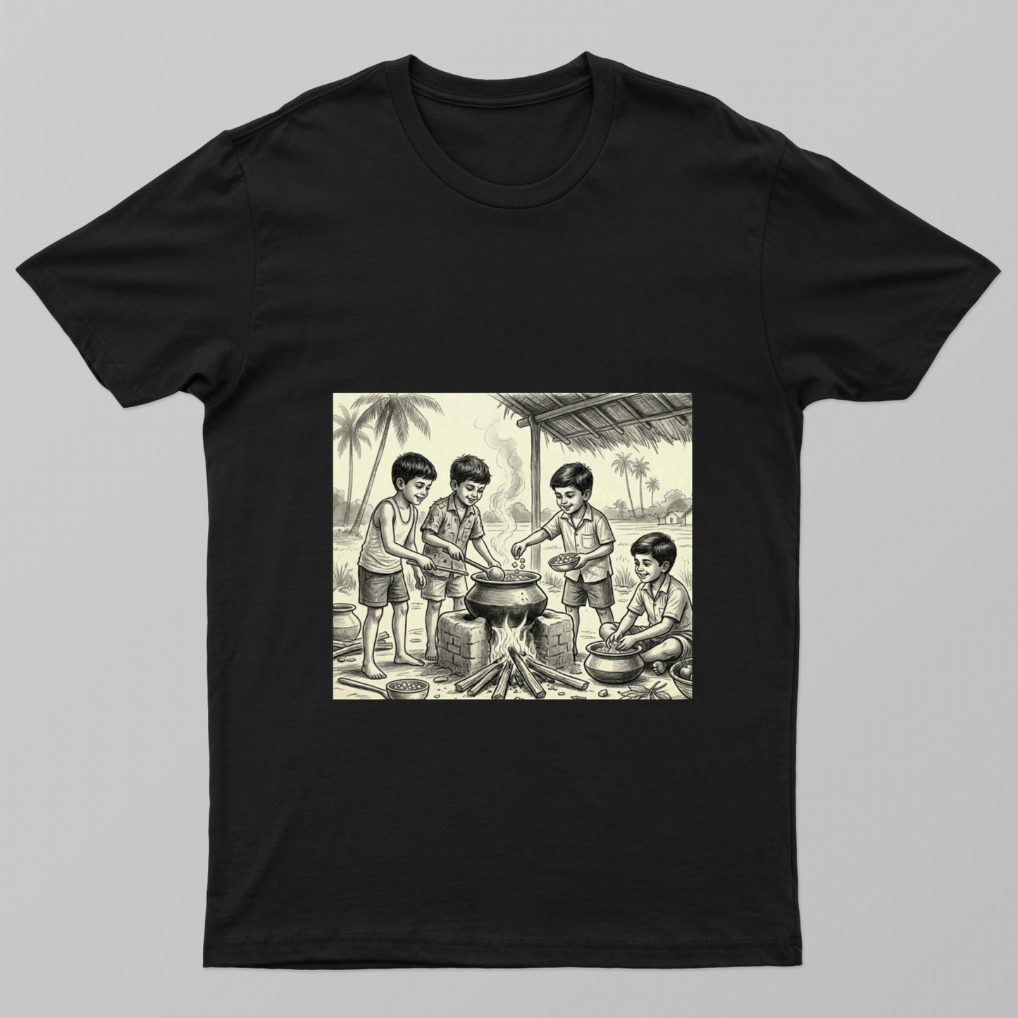 Village Childhood - Fun Cooking Memories Unisex T-shirt by Radhamani 