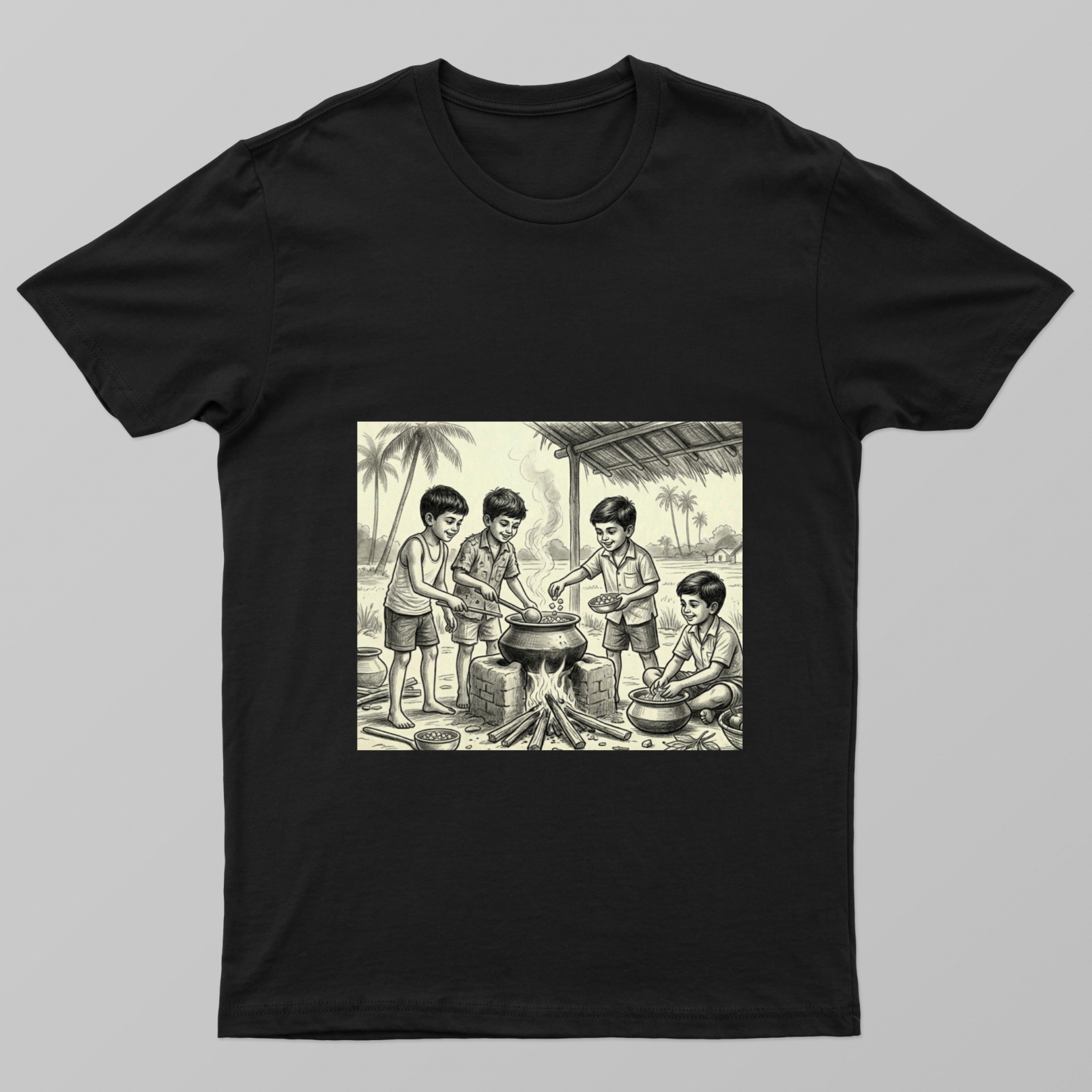 Village Childhood - Fun Cooking Memories Unisex T-shirt by Radhamani 