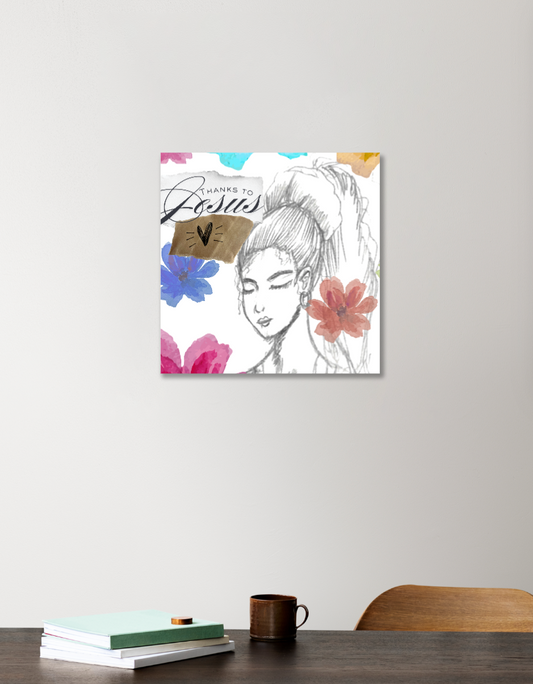 Prayer girl hand drawn Acrylic Square Poster by Dinesha