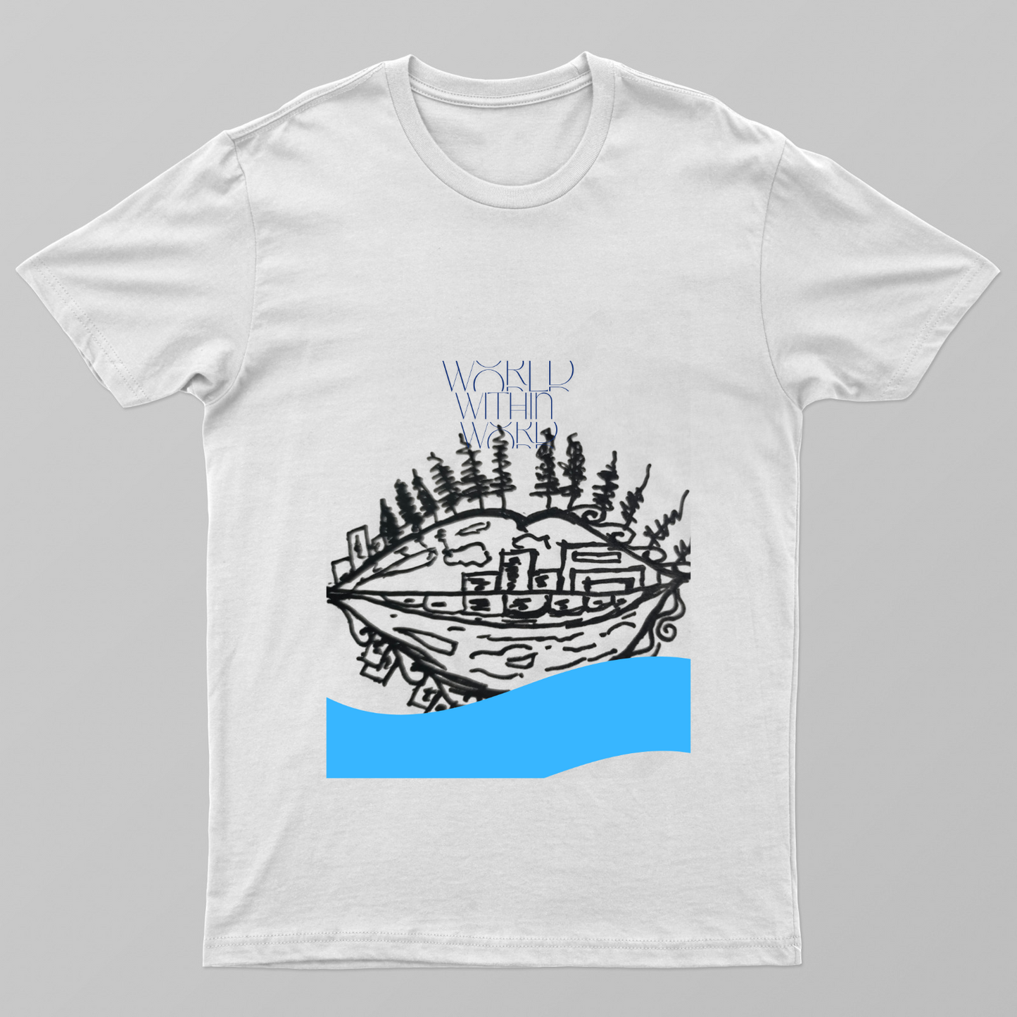 World within word illustration Unisex T-shirt by Dinesha