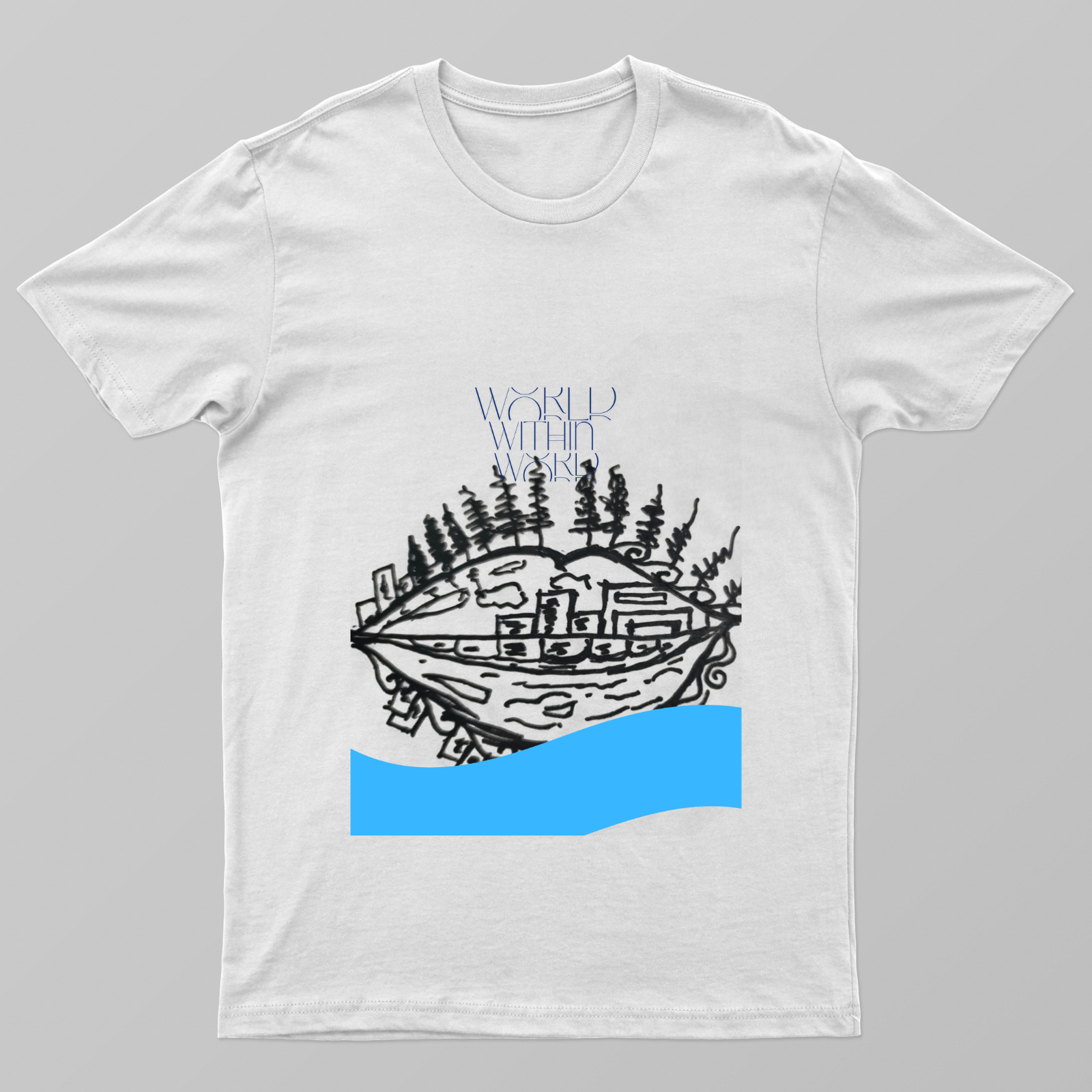World within word illustration Unisex T-shirt by Dinesha