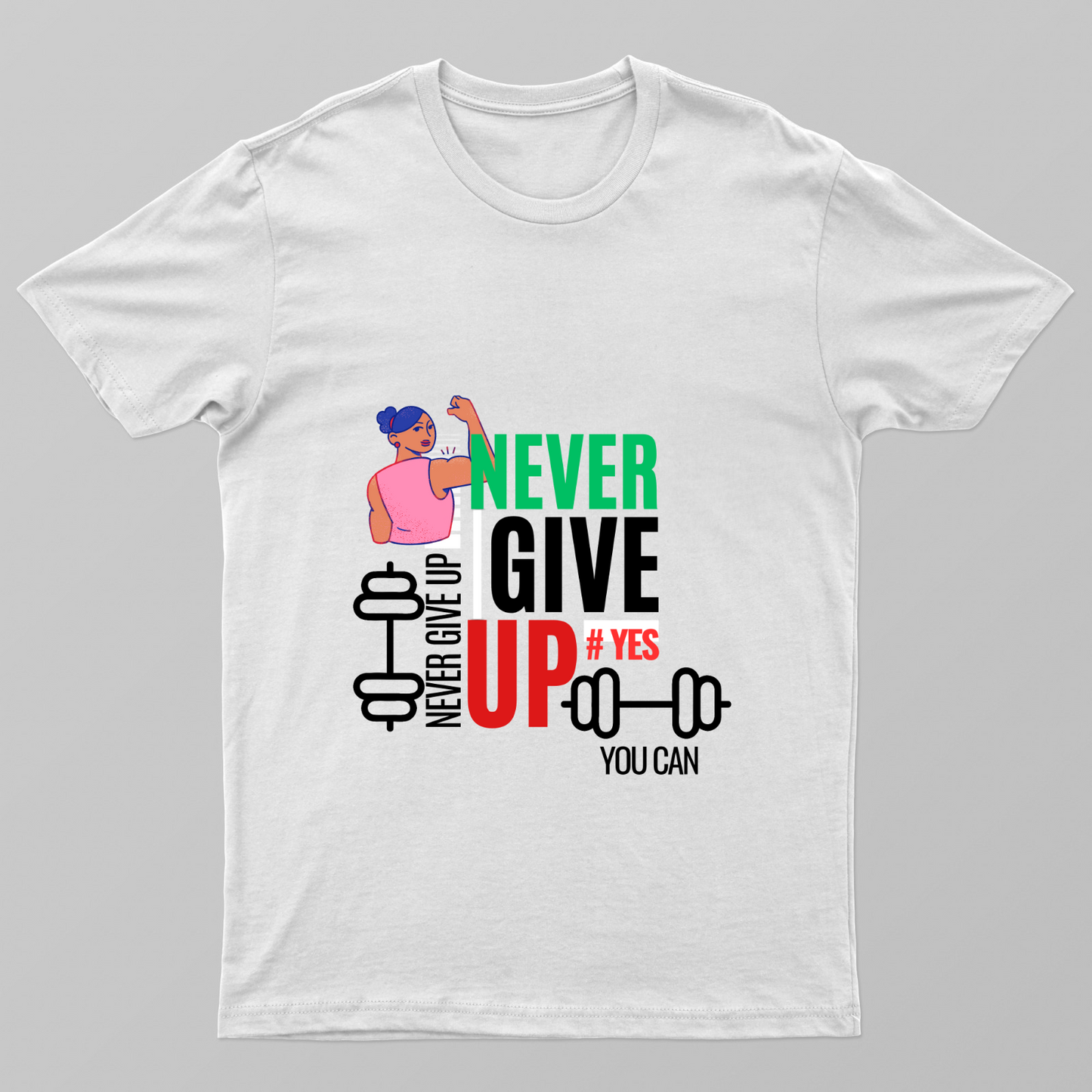 Never give up gym tshirt Unisex T-shirt by Dinesha