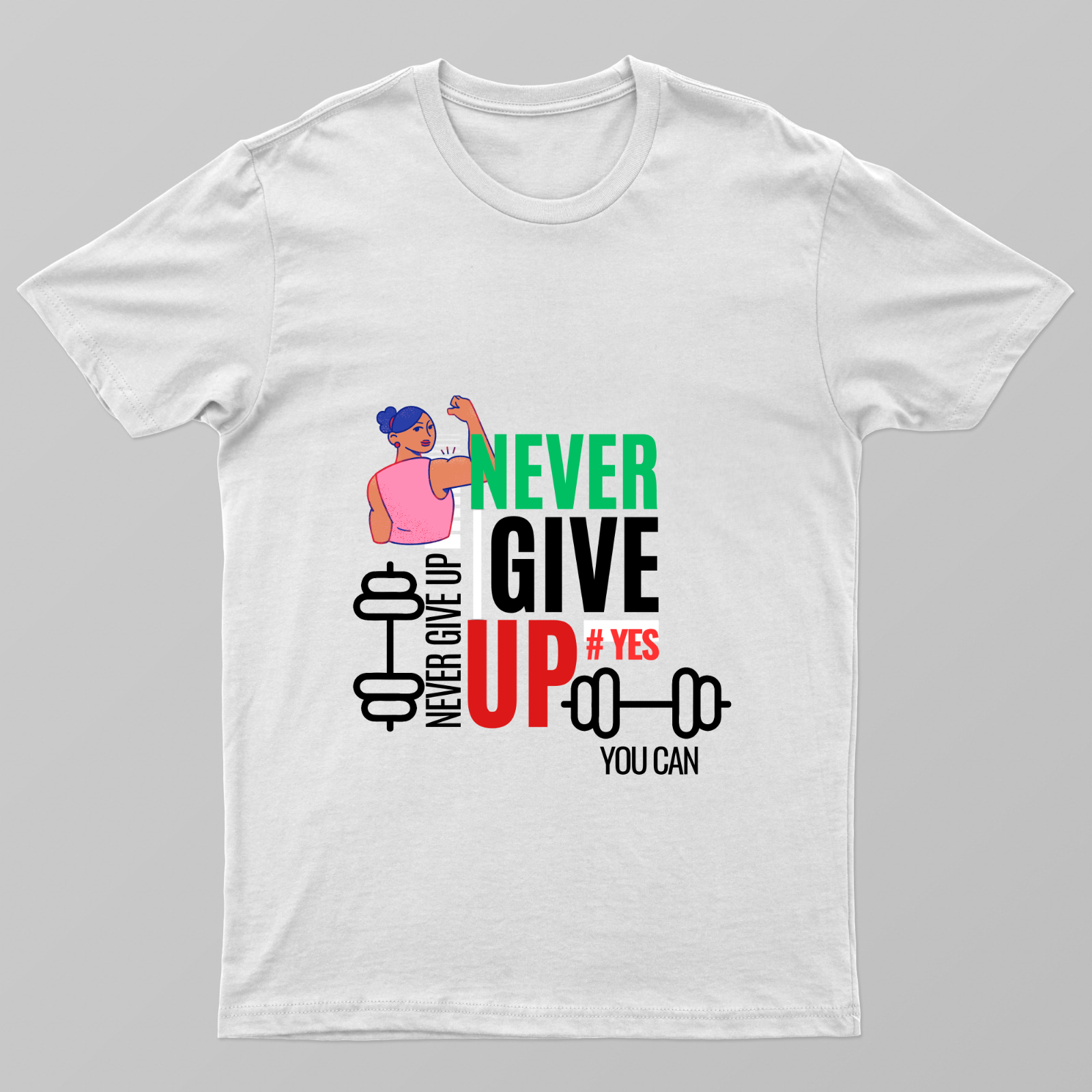 Never give up gym tshirt Unisex T-shirt by Dinesha