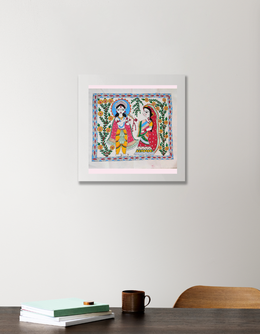 Radha+krishna spiritual artwork 12"x12" Acrylic Square Poster by Antara Verma