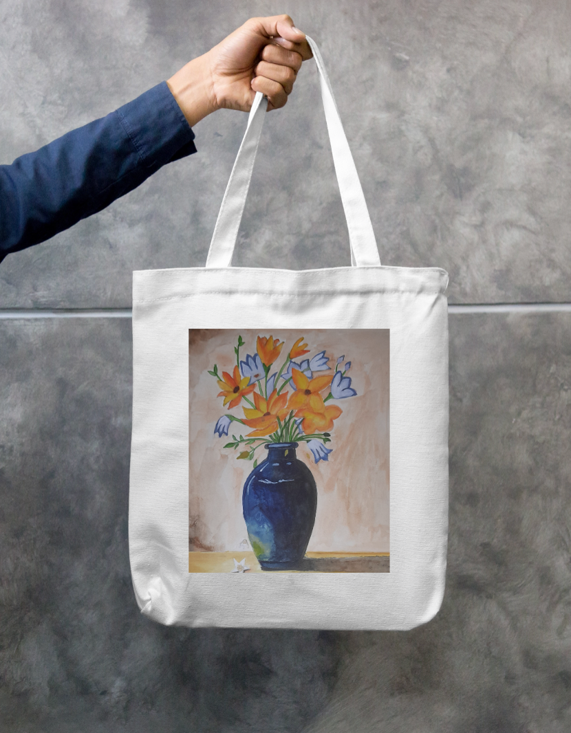 Flower Vase Zipper Tote Bag by Saptaparna Mitra 