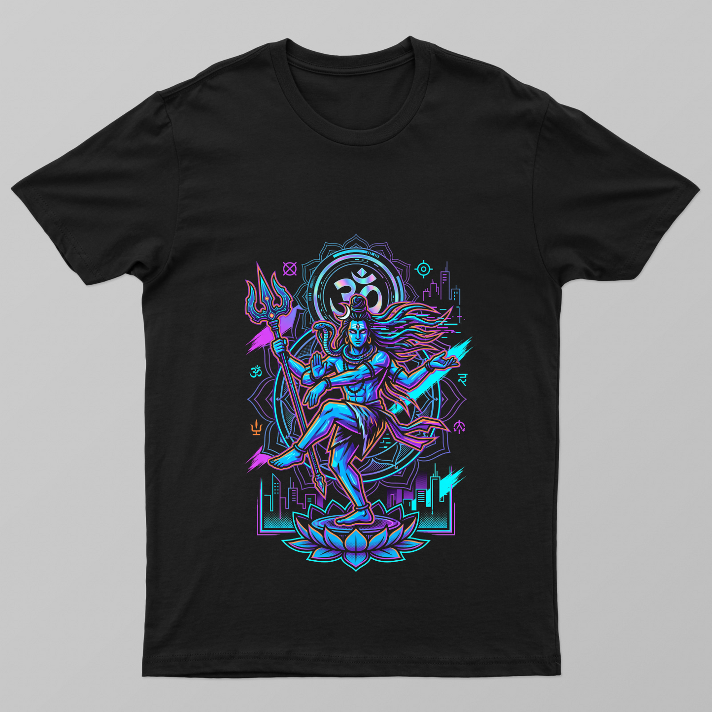 Cyberpunk Lord Shiva Neon Sacred Geometry Graphic T-Shirt Unisex T-shirt by @born_curious10
