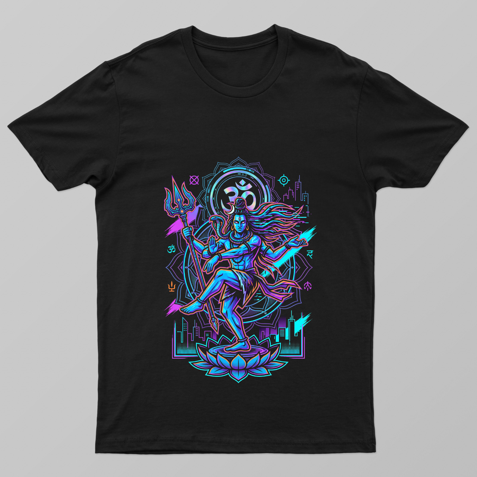 Cyberpunk Lord Shiva Neon Sacred Geometry Graphic T-Shirt Unisex T-shirt by @born_curious10