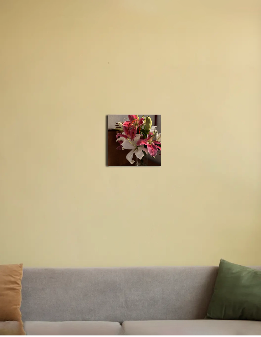 PINK AND WHITE LILLIES 8"x8" Canvas Poster by Yashvi