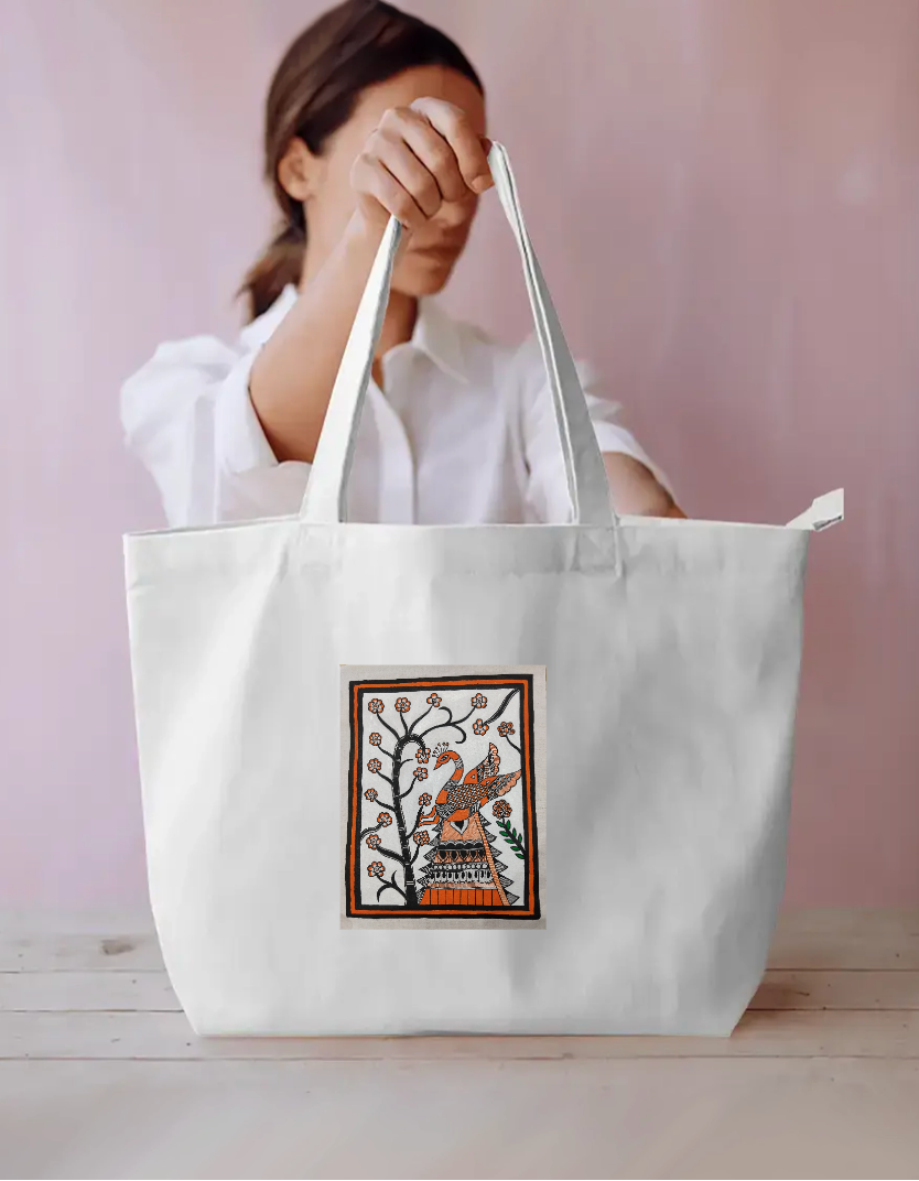Peacock on a branch theme large tote bag Everyday Large Tote Bag by Antara Verma