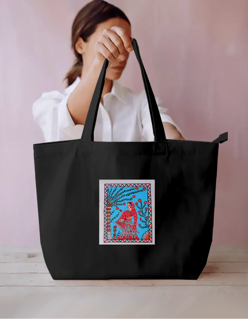 Flower plucking lady large tote bag Everyday Large Tote Bag by Antara Verma