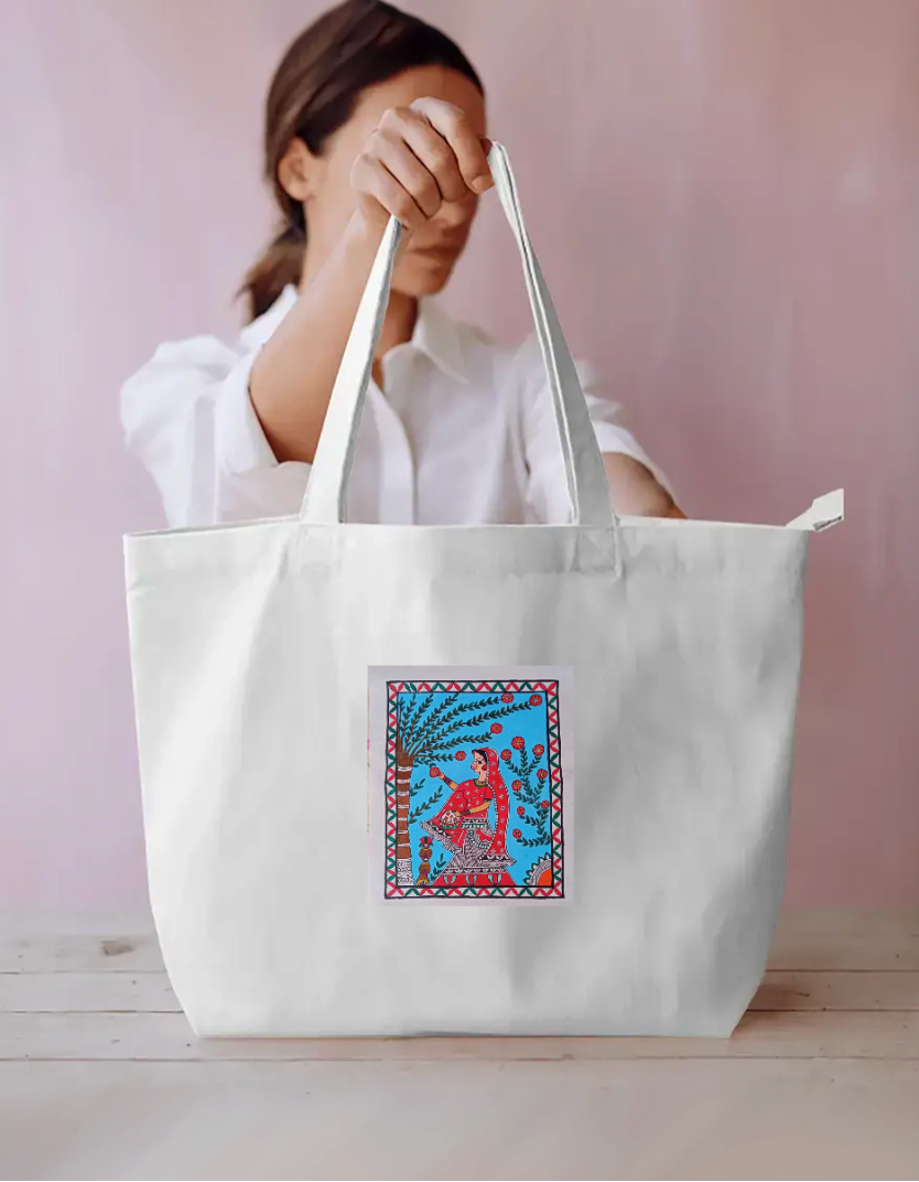Flower plucking lady large tote bag Everyday Large Tote Bag by Antara Verma