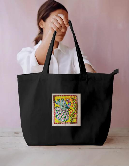 Peacock on a branch large tote bag Everyday Large Tote Bag by Antara Verma