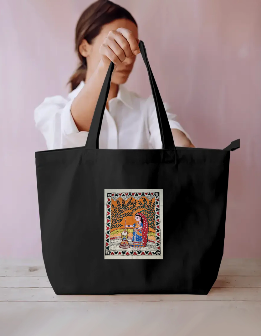 Rural Indian culture showing large tote bag Everyday Large Tote Bag by Antara Verma